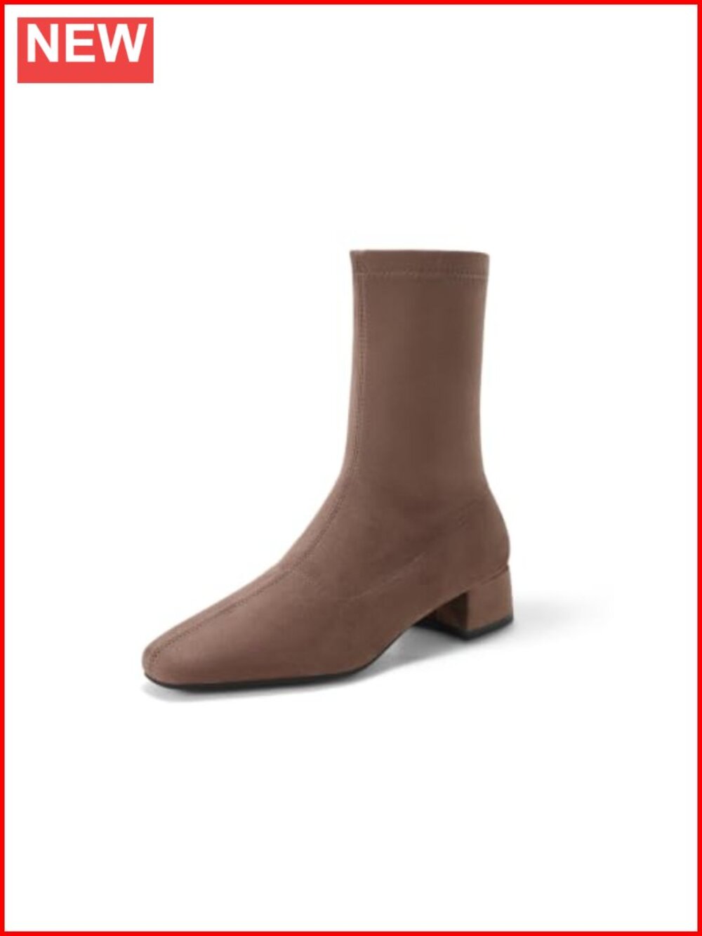 Faux Suede Ankle Boots Chunky Low Heel Square Toe Zipper Booties